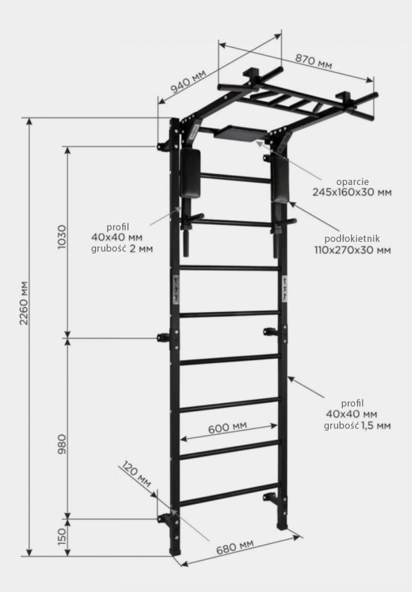 Espalier de gymnastique avec barre de traction Profi – Image 5